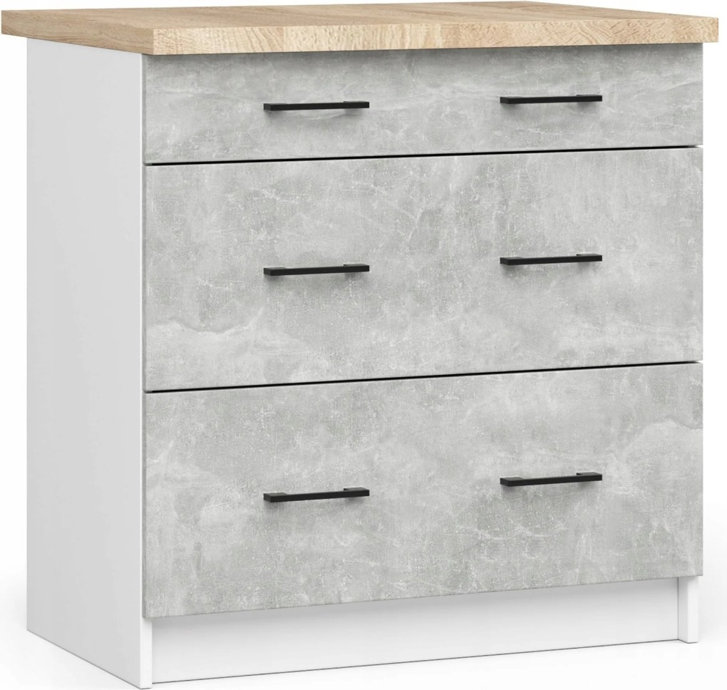 Olivia szekrény S80 3SZ Asztallap Fehér Beton Akd