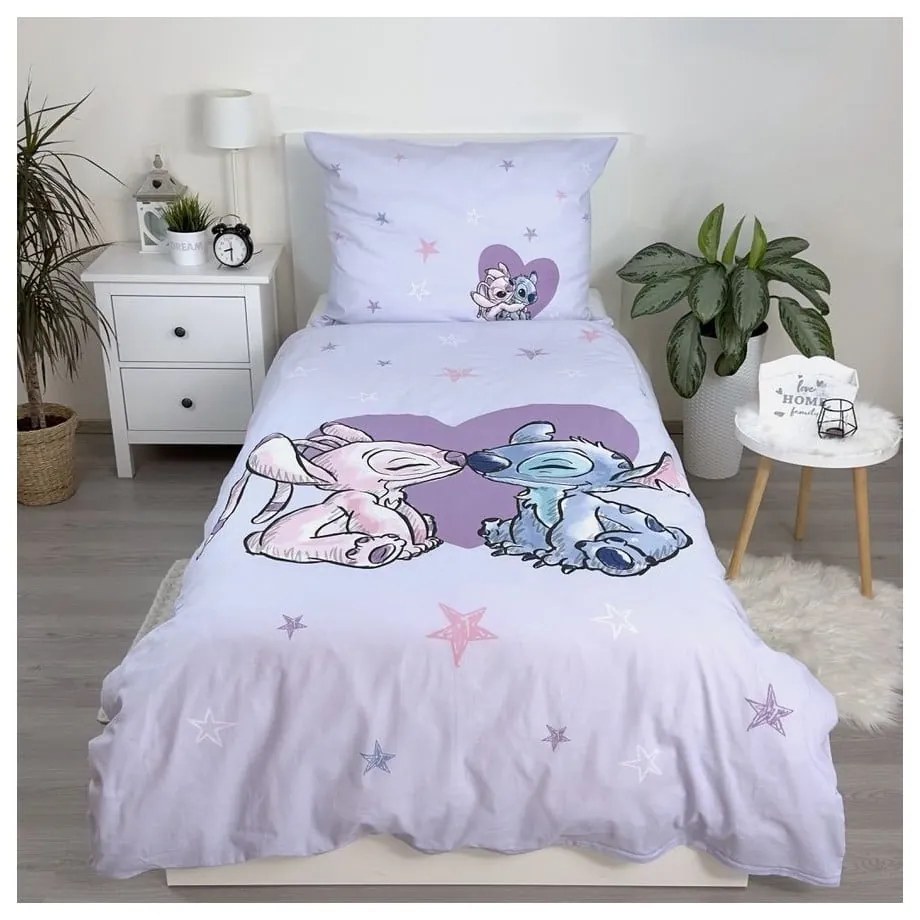 Egyszemélyes pamut gyerek ágyneműhuzat 140x200 cm Lilo and Stitch "Heart" – Jerry Fabrics