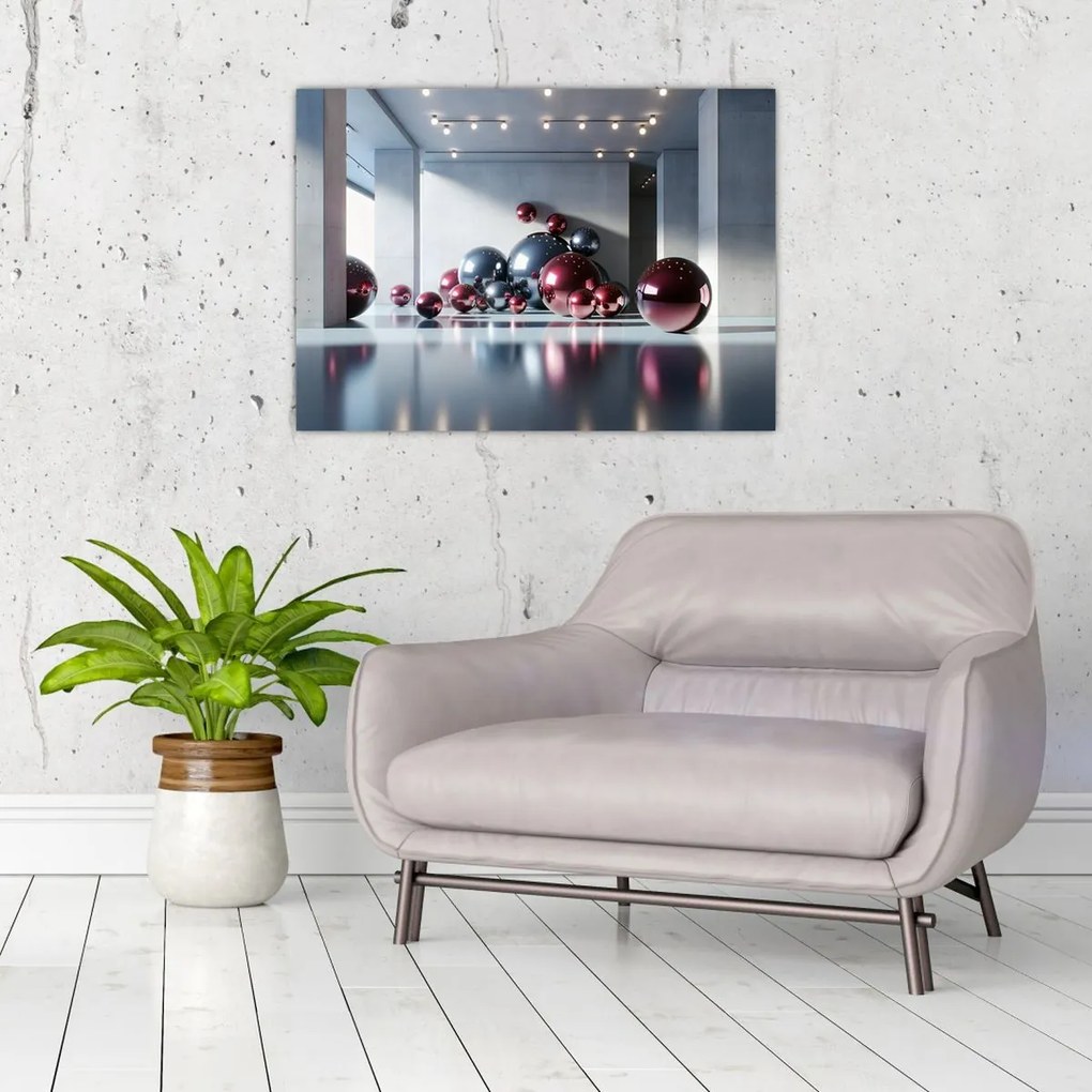 Üveg kép - 3D tér gömbökkel II. (70x50 cm)