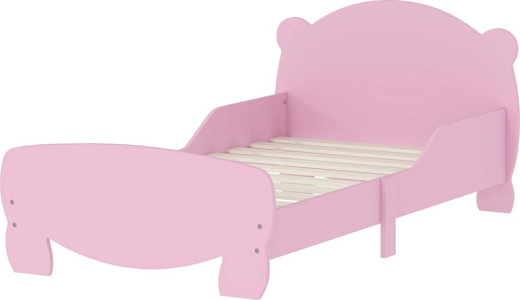 AIYAPLAY Montessori Gyermekágy 3-6 éveseknek, 140x70 cm-es egyszemélyes gyermekágy esésgátló rácsokkal és maci alakú fa lécezett alap a gyerekszobába,