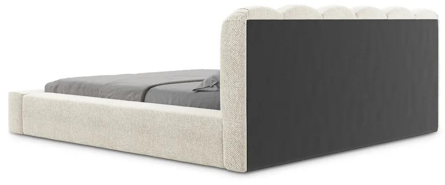 Bézs kárpitozott ágyneműtartós franciaágy ágyráccsal 160x200 cm Mano – Makamii