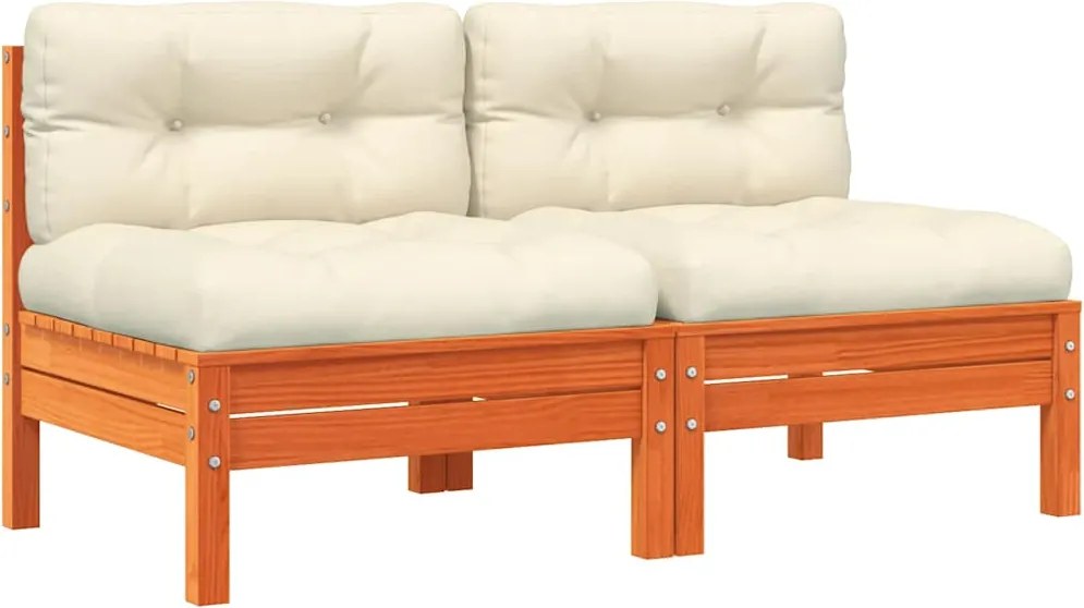 vidaXL 2 db viaszbarna tömör fenyő karfa nélküli kerti kanapé párnával