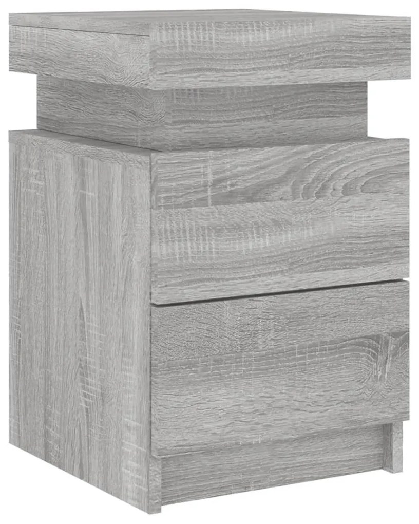 2 db szürke sonoma színű éjjeliszekrény LED-ekkel 35x39x55 cm
