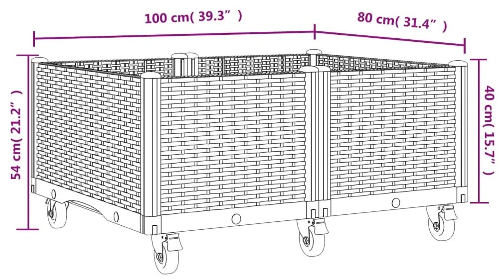 vidaXL világosszürke PP rácsos kerekes ültetőláda 100 x 80 x 54 cm