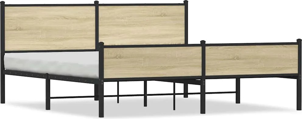 vidaXL sonoma tölgyszínű fém ágykeret matrac nélkül 160 x 200 cm