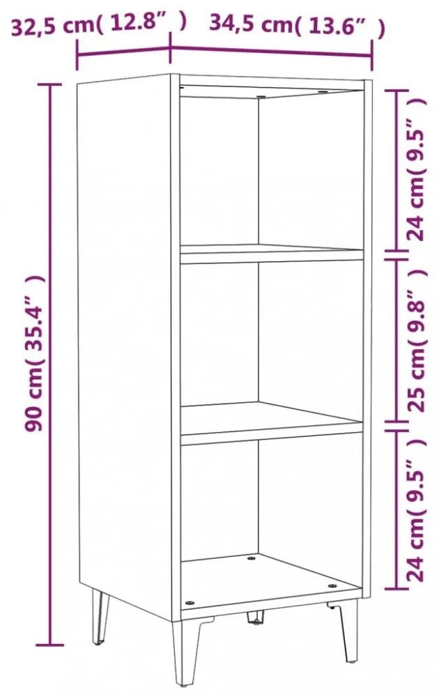 magasfényű fehér szerelt fa tálalószekrény 34,5 x 32,5 x 90 cm