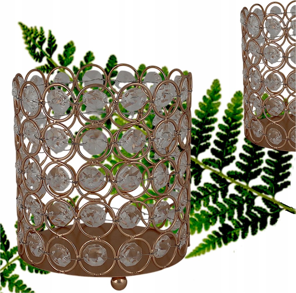 Gyertyatartó Arany Fém Kristályokkal Állvány Henger 12 x 13 cm F0016-G