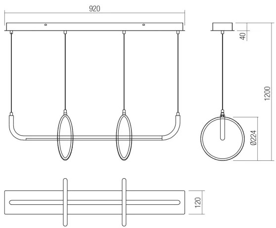 Redo 01-2705 - LED csillár kábelen OLIMP LED/40W/230V 3000/4000/6500K fekete
