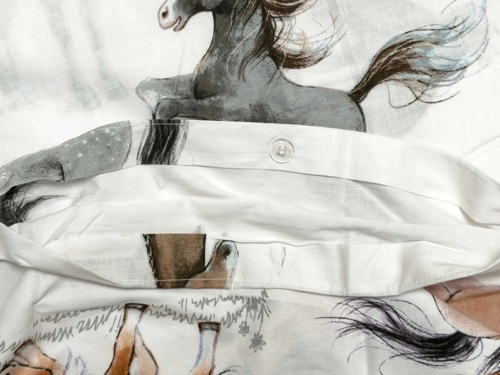 Pamut ágynemű kiságyhoz HORSE DREAM fehér Ágyneműhuzat mérete: 45 x 65 cm | 90 x 135 cm