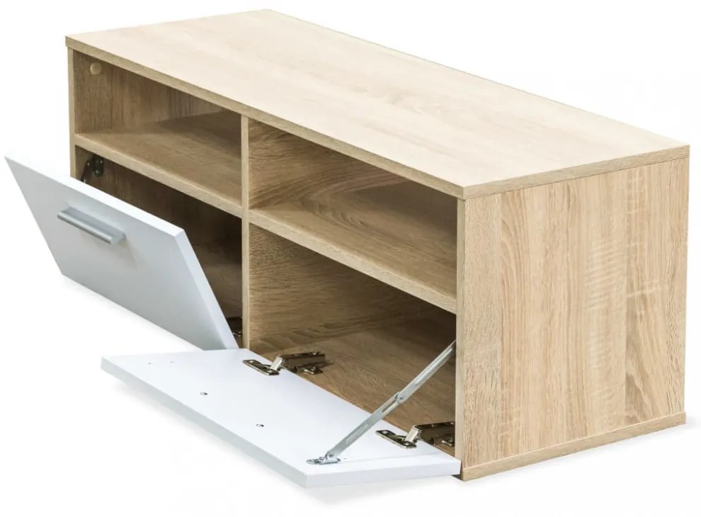 tölgyfa/fehér színű faforgácslap TV szekrény 95 x 35 x 36 cm