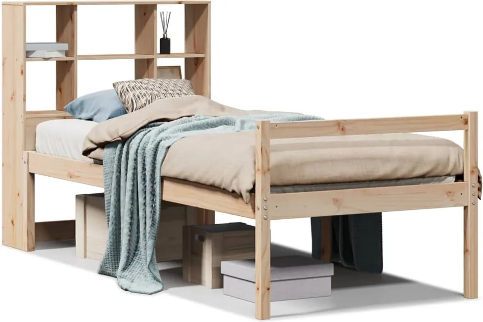 vidaXL tömör fenyőfa könyvespolcos ágy matrac nélkül 90 x 190 cm
