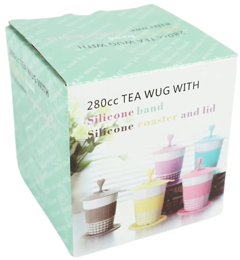 Porcelán bögre AQUELLE szilikon kiegészítőkkel 280 ml, kék