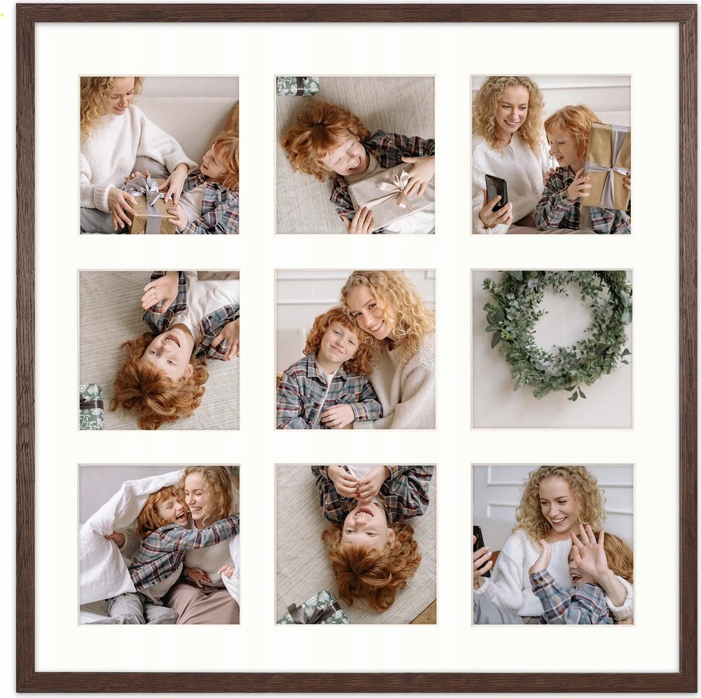 Képkeret 9 képhez 10x10 cm barna keret fotógaléria 40x40 cm Framai