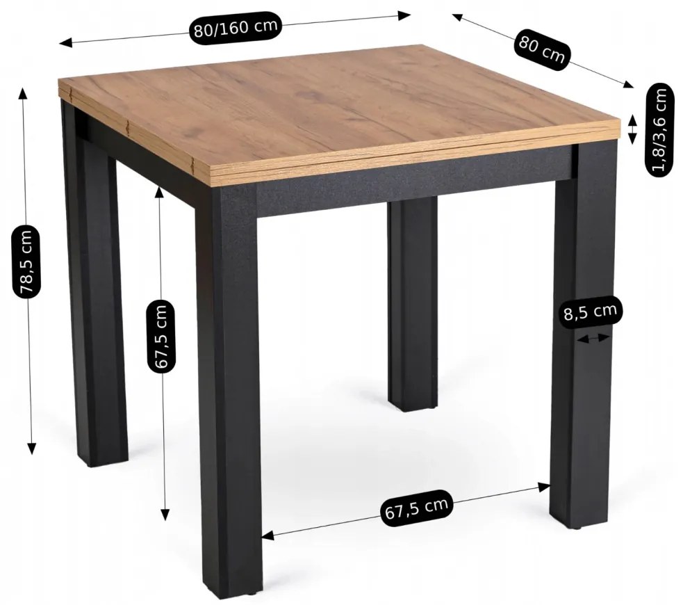Bővíthető étkezőasztal 80–160 cm Craft tölgy / fekete színkombinációban – MAX