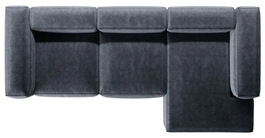 Szürkéskék kordbársony sarokkanapé (jobb oldali-heverő résszel) Bergamo – Cosmopolitan Design