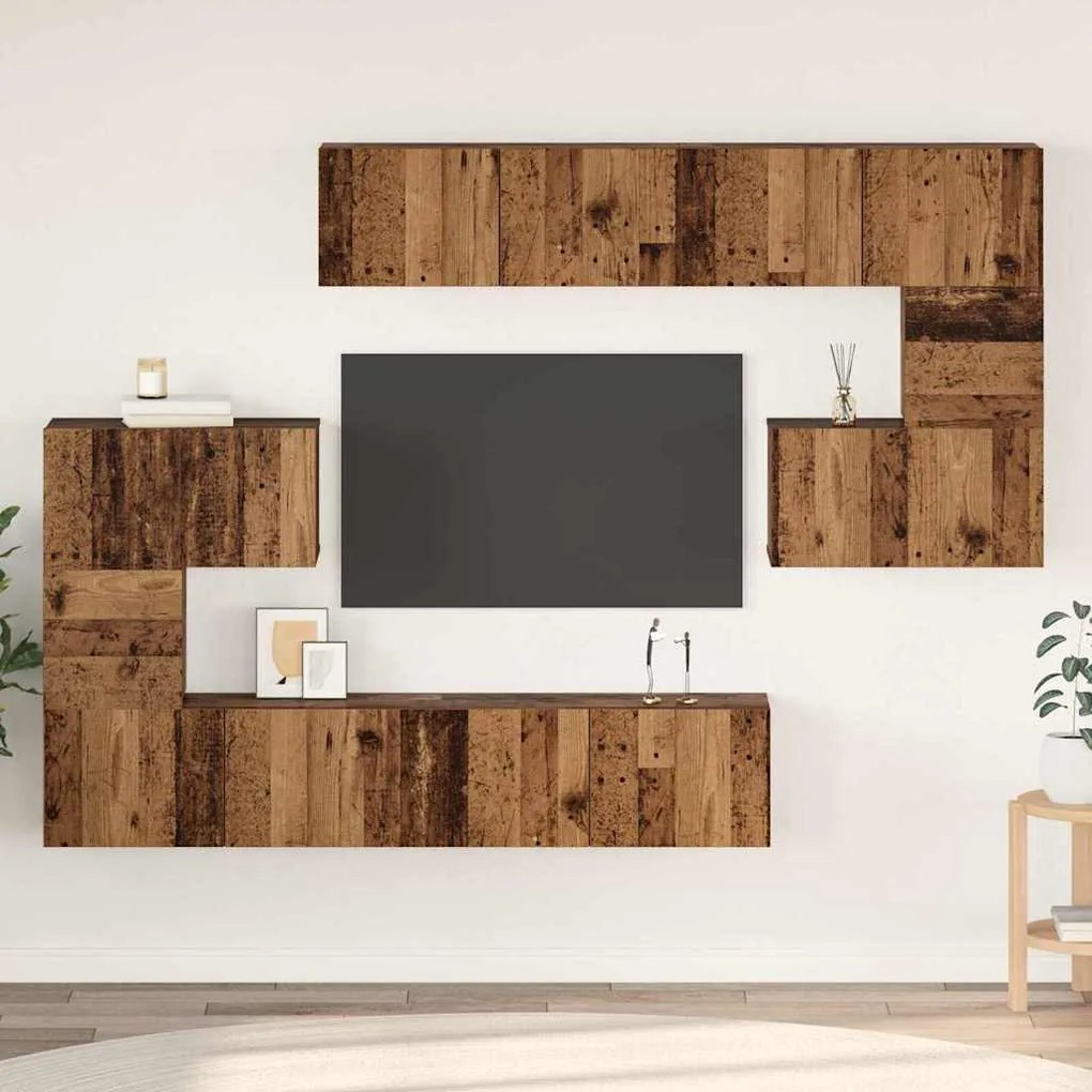 TV szekrény garnitúra 8 pcs Régi fa 80 x 30 x 30 cm Faanyag