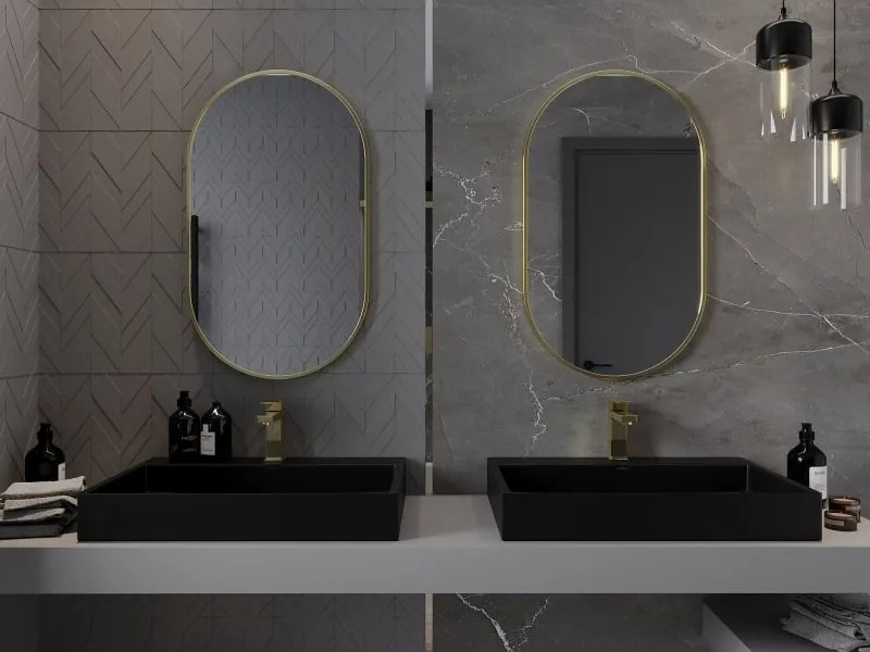 Mexen Loft ovális fürdőszobai tükör 85 x 50 cm, arany keret - 9851-085-050-000-50