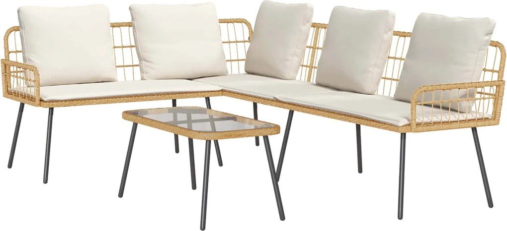 vidaXL Kerti Kanapé Szett párnával 2 pcs Természetes polirattan