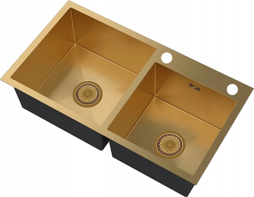 Acél Mosogató 2 Medencés Arany Szívóka Adagoló Cseppegtető BARI784