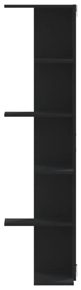 fekete szerelt fa fali sarokpolc 36,5 x 36,5 x 140 cm