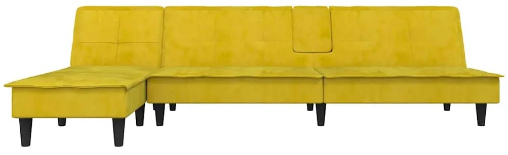 sárga L-alakú bársony kanapéágy 255x140x70 cm