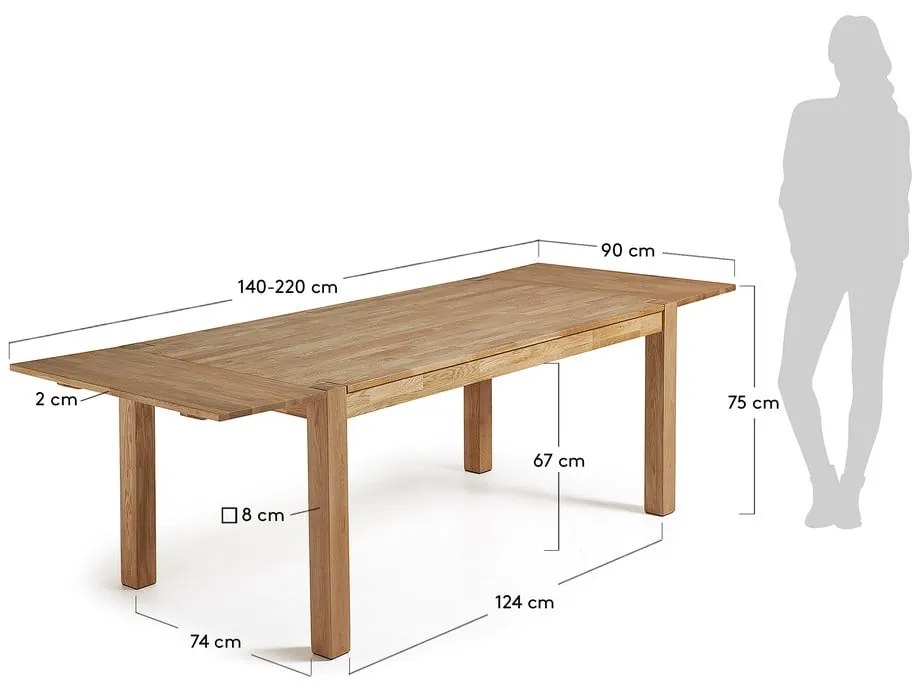 Bővíthető tölgyfa étkezőasztal 140 x 90 cm - Kave Home