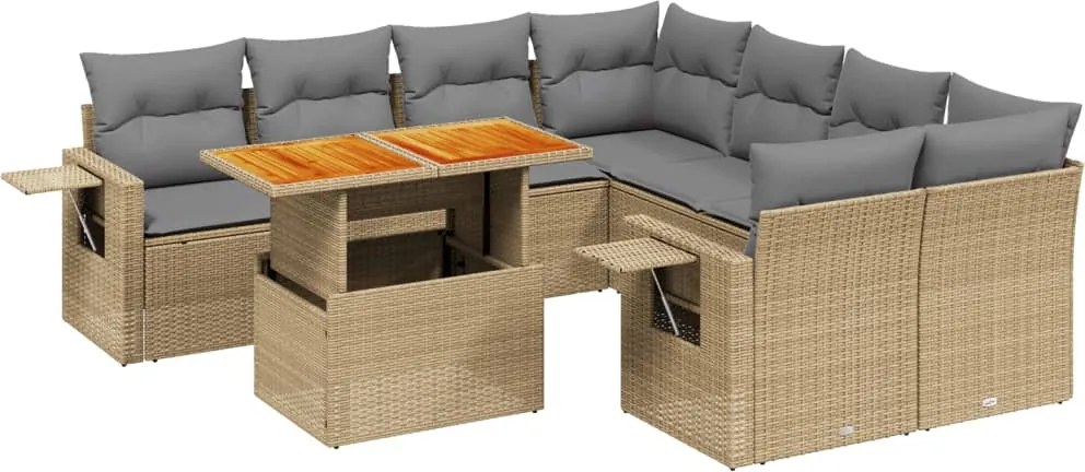 vidaXL 9 részes bézs polyrattan kerti ülőgarnitúra párnákkal