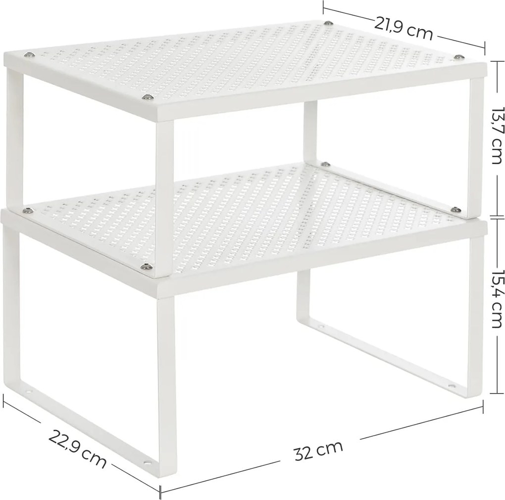 Polcrendszerező, egymásra rakható fém fűszertartó 2 db, fehér