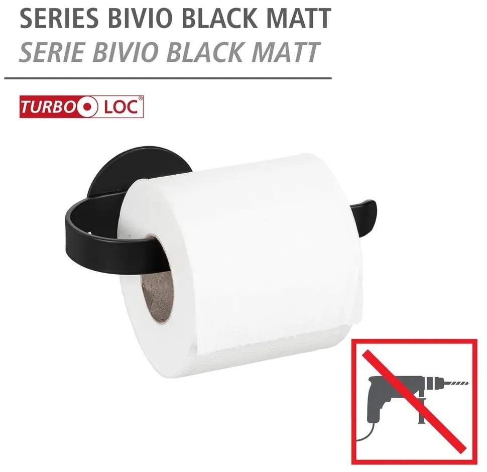 Matt fekete öntapadós fém WC-papír tartó Bivio – Wenko
