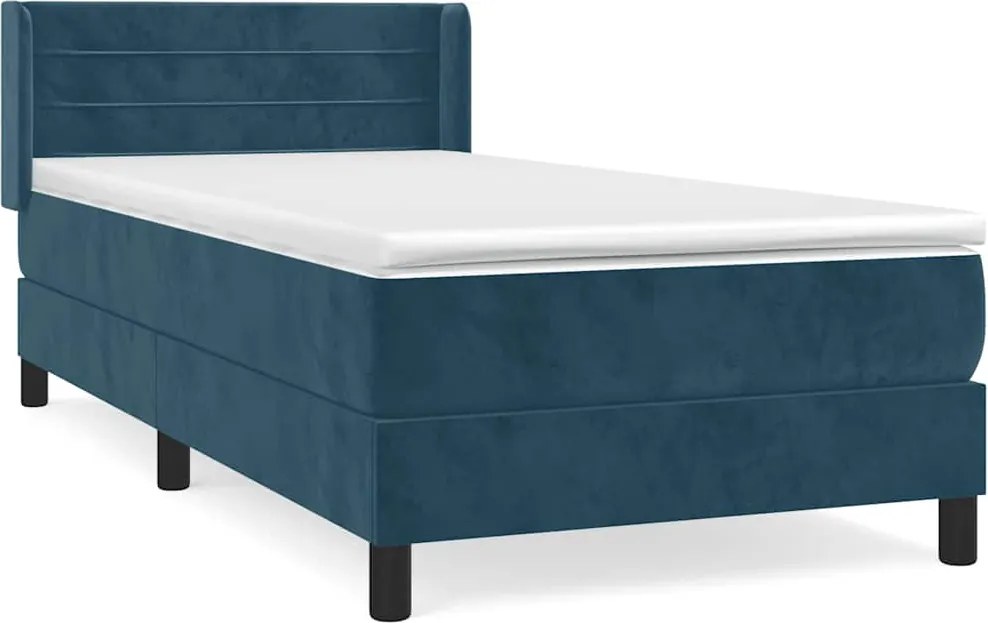 vidaXL sötétkék bársony rugós ágy matraccal 80 x 200 cm