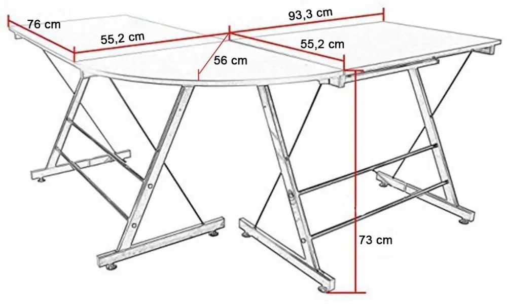 L alakú irodai asztal (fekete színben)