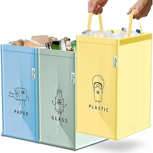 Szelektív hulladékgyűjtő kosarak – 3 × 40L műanyag, papír és üveg hulladékgyűjtő