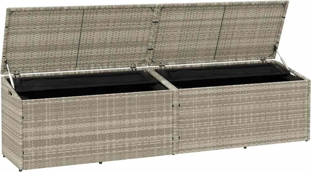 Világosszürke Polyrattan Kerti Tárolóláda 220X50X58 Cm
