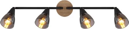 Globo 54311-4 Spotlámpa matt fekete fém, barna fa, füstszínű üveg, mozgatható, HxSzxM: 600x100x190mm, 4x E14 25W 230V kiv.