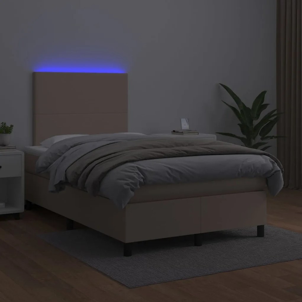 cappuccino színű műbőr rugós és LED-es ágy matraccal 120x190 cm