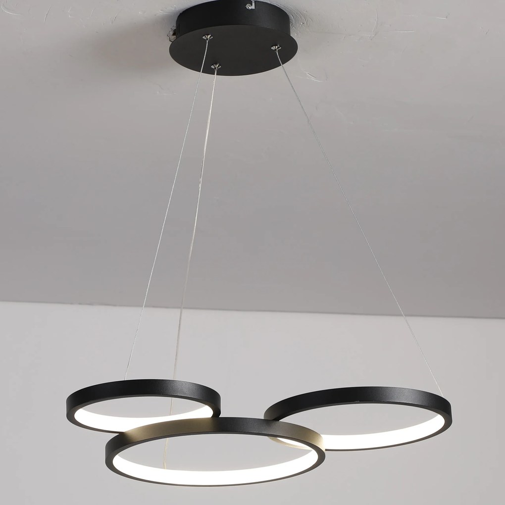 Mennyezeti Lámpa fekete 3 gyűrűs modern függő csillár Led 38W 52cm