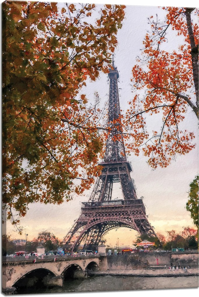 Vászonkép Eiffel-torony Franciaország Pasztell fák Ősz 40x60 cm