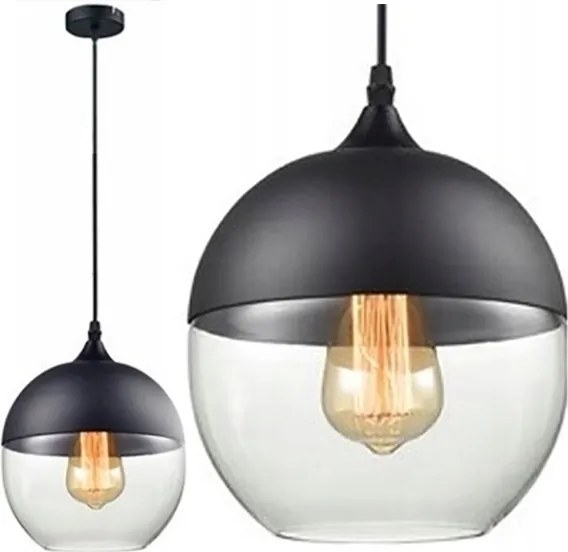 Loft Függő Mennyezeti Lámpa Fekete Matt 1 x E27 Üveg Nappali Lámpabúra