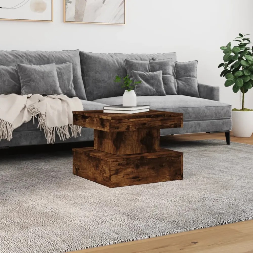 füstös tölgy színű dohányzóasztal LED-lámpákkal 50 x 50 x 40 cm