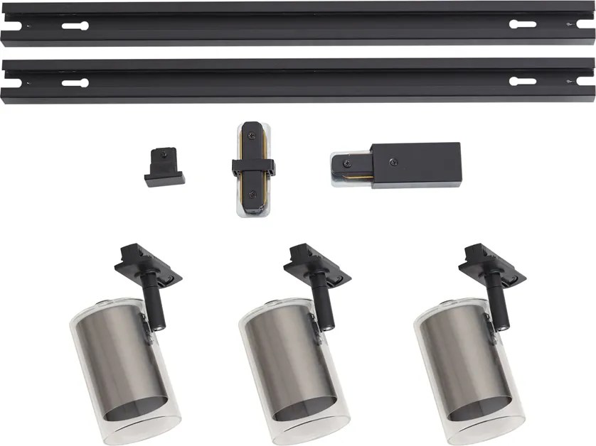 Modern fekete sínrendszer 3 gunmetal spotlámpával, 1 fázisú - Iconic Lloyd