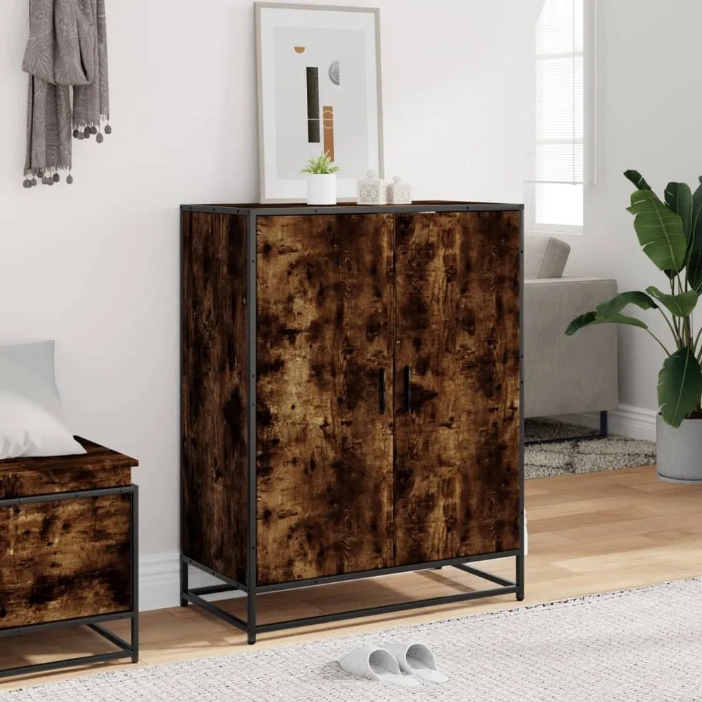 vidaXL füstös tölgy színű szerelt fa és fém cipőszekrény 75x38x97,5 cm