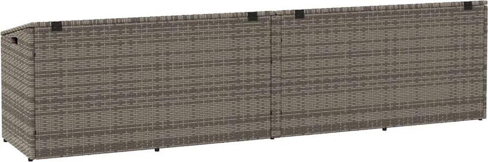 Szürke Polyrattan Kerti Tárolóláda 220X50X58 Cm