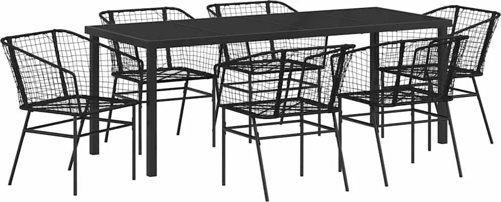 vidaXL Kert étkező szett 7 pcs Fekete polirattan
