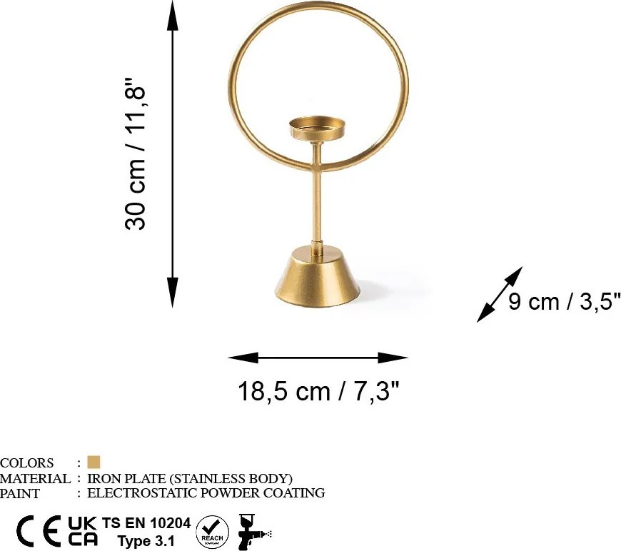 Fém dísztárgy, arany, 18,5 cm