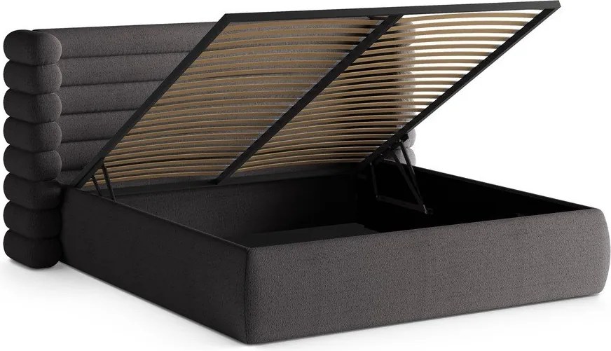 Sötétszürke kárpitozott ágyneműtartós franciaágy ágyráccsal 160x200 cm Mount – Micadoni