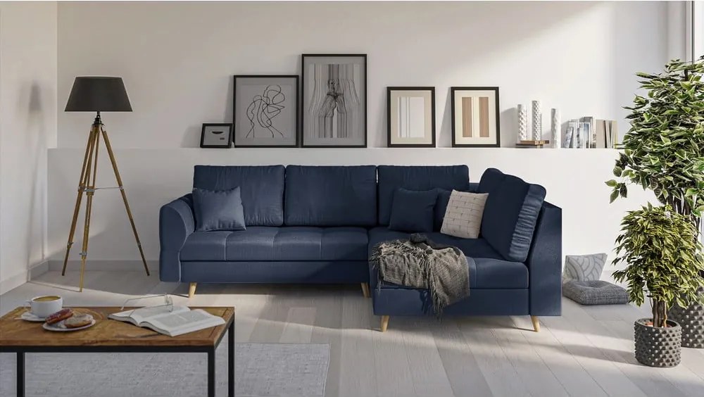 Sötétkék sarokkanapé (jobb oldali) Ariella – Ropez