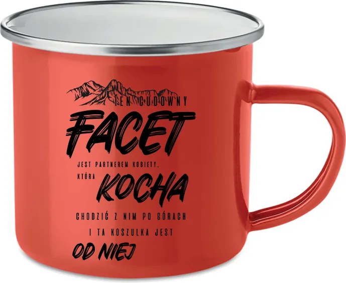 Acél Bögre Zománcozott Piros Srác Szereti A Hegyeket Ajándék tőle Minták