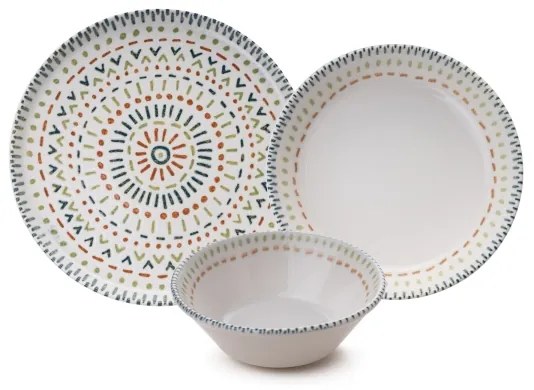 12 darabos, élénk színű porcelán étkészlet