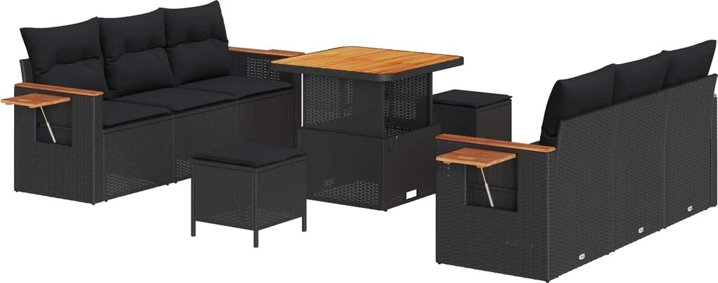 vidaXL Kerti Kanapé Szett párnával 11 pcs Fekete polirattan