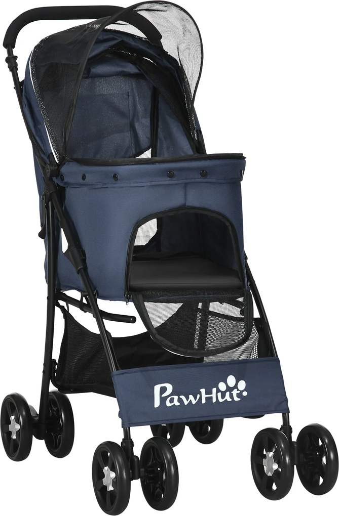 PawHut Kisállat Kocsi, Összecsukható Kutyakocsi, Kutya Kerekes Kocsi Párnázott Üléssel, Macska Kocsi, 4 Kerekes Macska Kocsi Hálóablakkal, Kisebb Kuty